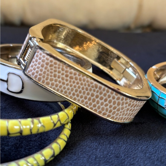 Enamel Bracelet Collection 5pcs Turquoise, Yellow, White, Tan - Picture 6 of 7